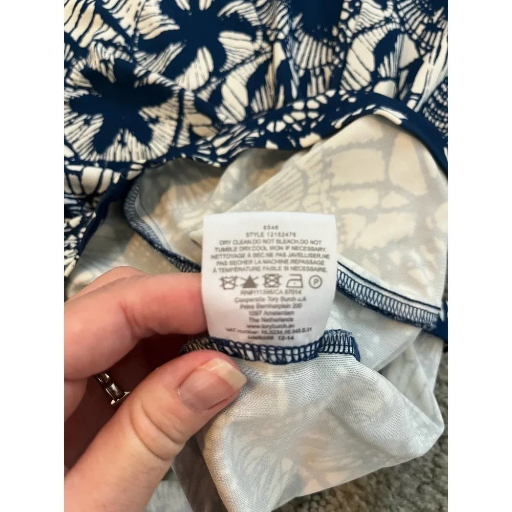Tory Burch Blue Baltic Sea Dream Catcher Viscose V Neck Women's Cap Sleeve dress